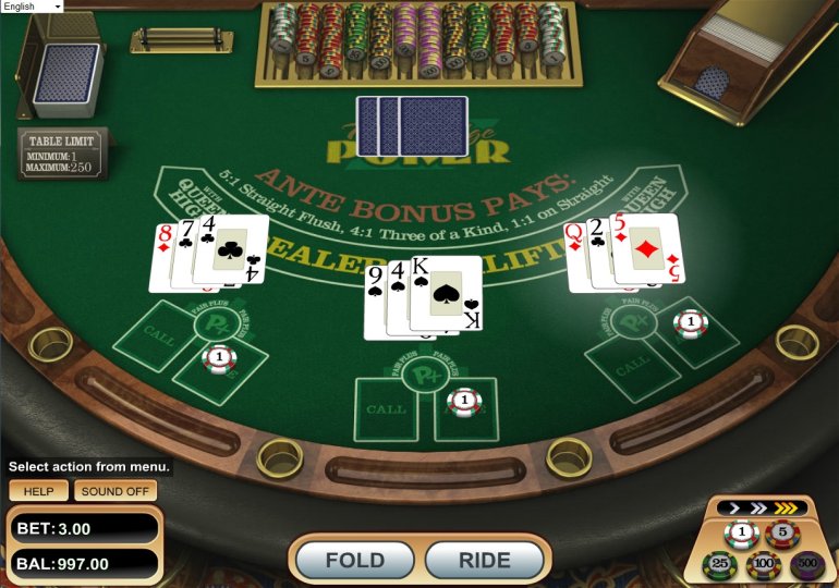 Three-card poker in an online casino