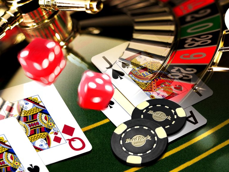 Roulette, dice, cards, HardRock Casino chips