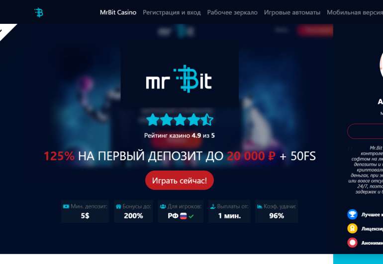 A 125% Welcome Bonus of up to 100 Euros at Mr. Bit Casino