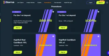 125% up to 300 € on your second deposit at Gama: Gama