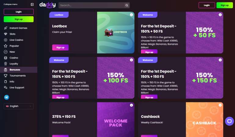 All casino promotions in Bonuses for the First Four Deposits at Daddy Casino Bonuses for the First Four Deposits at Daddy Casino