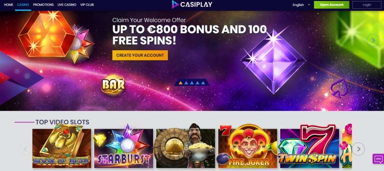 Entry bonus up to £100 + 100 free spins at Casiplay