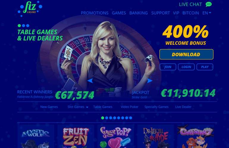 in 400% up to €1500 on first deposit in Fiz in