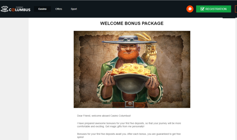 in 100% Match Bonus up to €100 at Columbus Casino Columbus Casino Welcome Bonus in