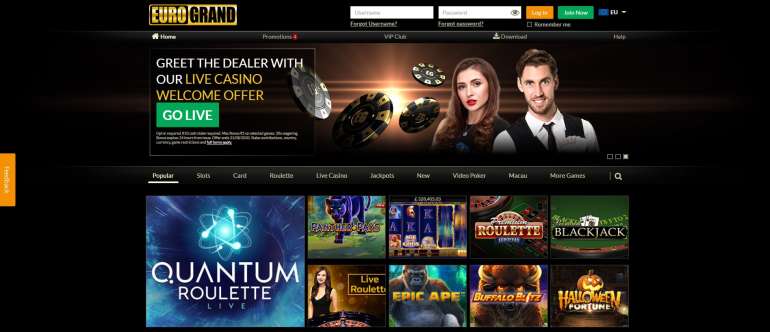 in 100% up to 100 EUR on your first deposit at EuroGrand in