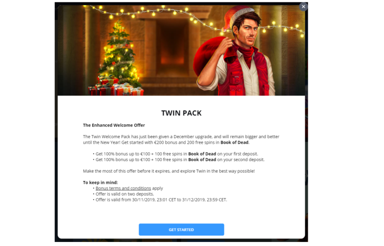 in 100% Match Bonus up to €100 in Twin Casino Twin Casino Welcome Offer in