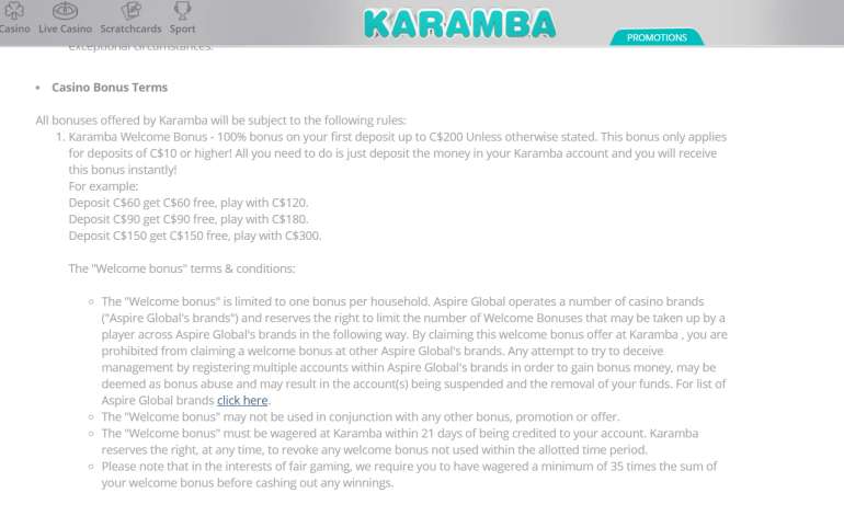 100% Match Bonus up to €200 in Karamba Casino