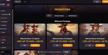 Up to 1675 € and 310 free spins on your first three deposits at GunsBet: GunsBet online casino