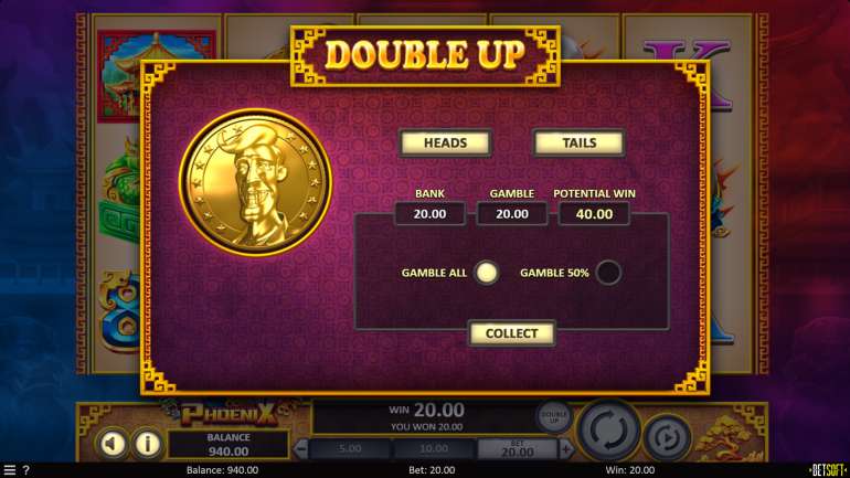 Game for doubling the payout in the slot "Dragon and Phoenix" in Double Up Risk in Double Up