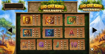 Big Cat King Megaways: Payout table