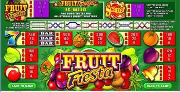 Fruit Fiesta 5 Reel - Progressive: Payout table