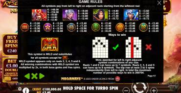 Rise of Samurai Megaways: Payout table