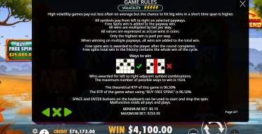 Savannah Legend: Payout table