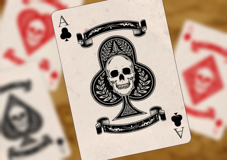 Scull on an Ace of Clubs