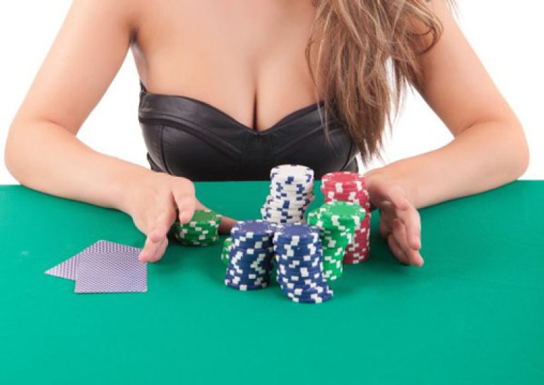 busty girl with cards and chips