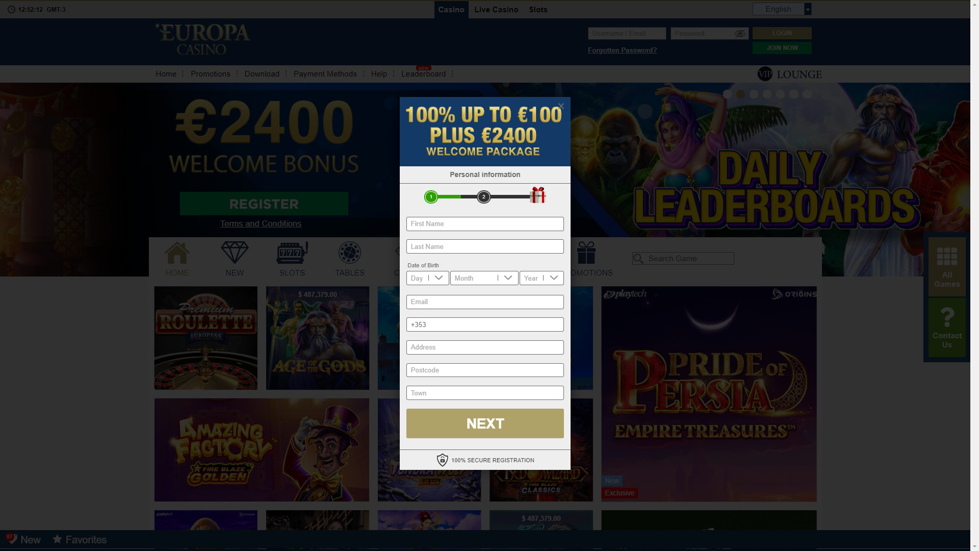 Europa casino registering