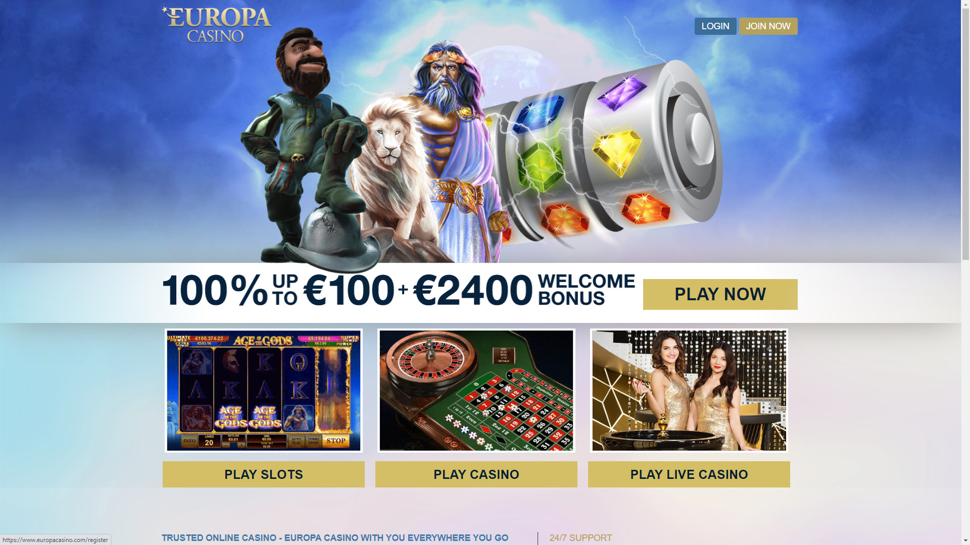 Europa casino's main page